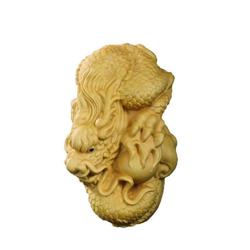 黄杨木雕生肖龙文玩手把件男随身盘玩木质家居工艺品神龙戏珠挂件