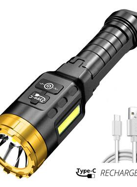 跨境電筒户外led多功能cob侧灯充电家用便携迷你小强光手电筒