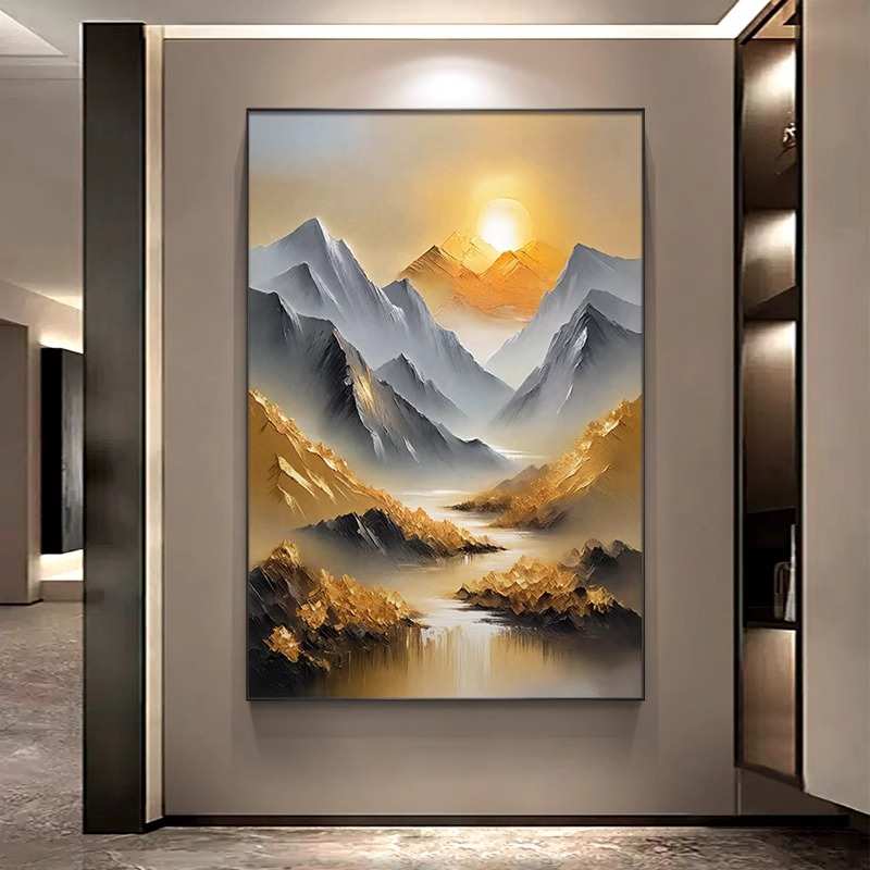 日照金山挂画入户玄关装饰画墙上楼梯拐角走廊过道壁画大芬油画村图片