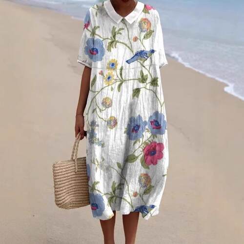 Women's shirt collar short sleeved long dress