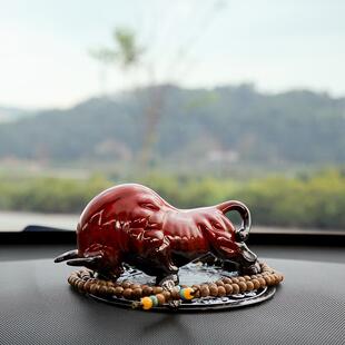 高档车陶瓷个性创意汽摆件气冲天生肖载牛车车上车内装饰工艺品牛