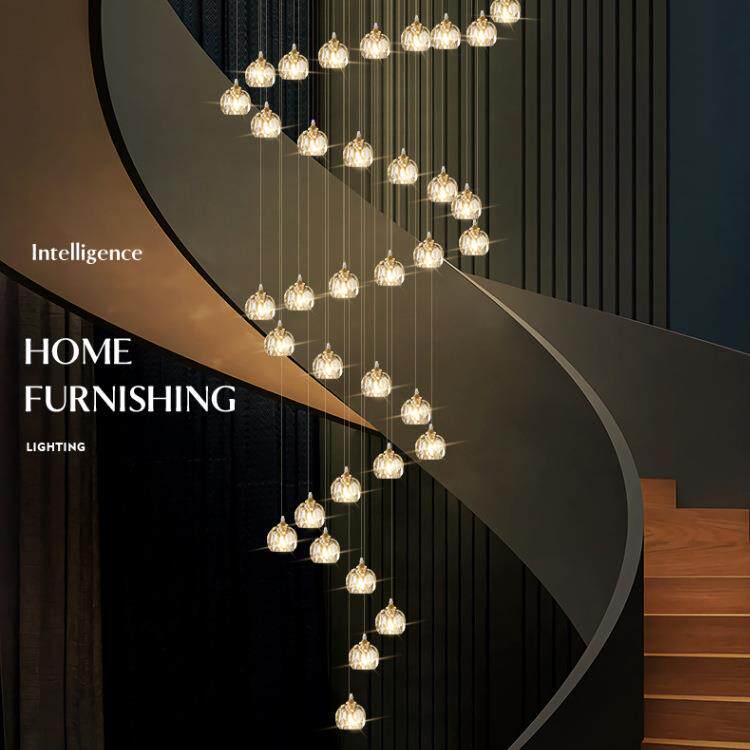 水晶复式楼梯吊灯现代简奢大厅复式楼别墅跃层旋转中空长轻奢