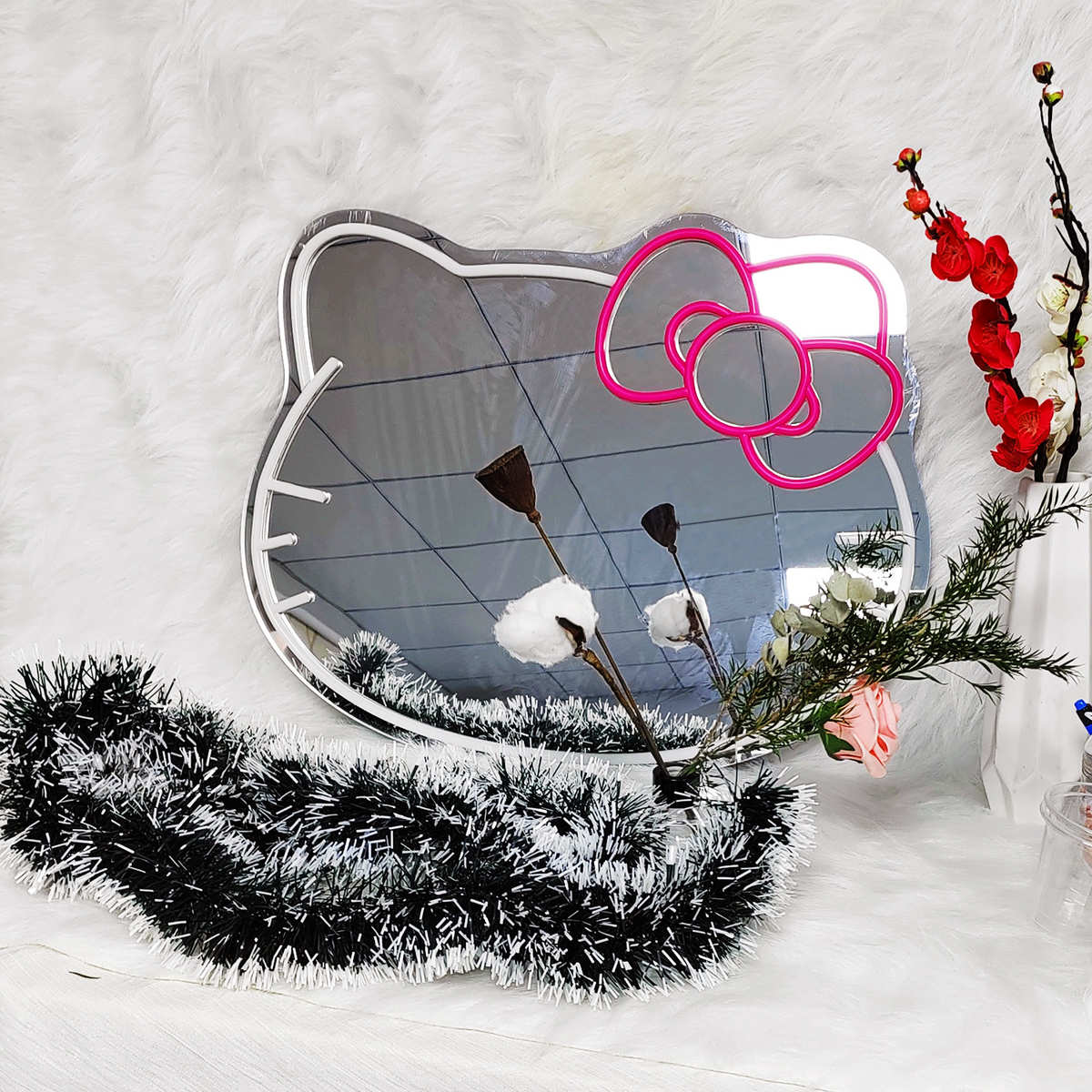 外贸镜子霓虹标志装饰灯牌手举牌亚克力霓虹灯定制炫彩