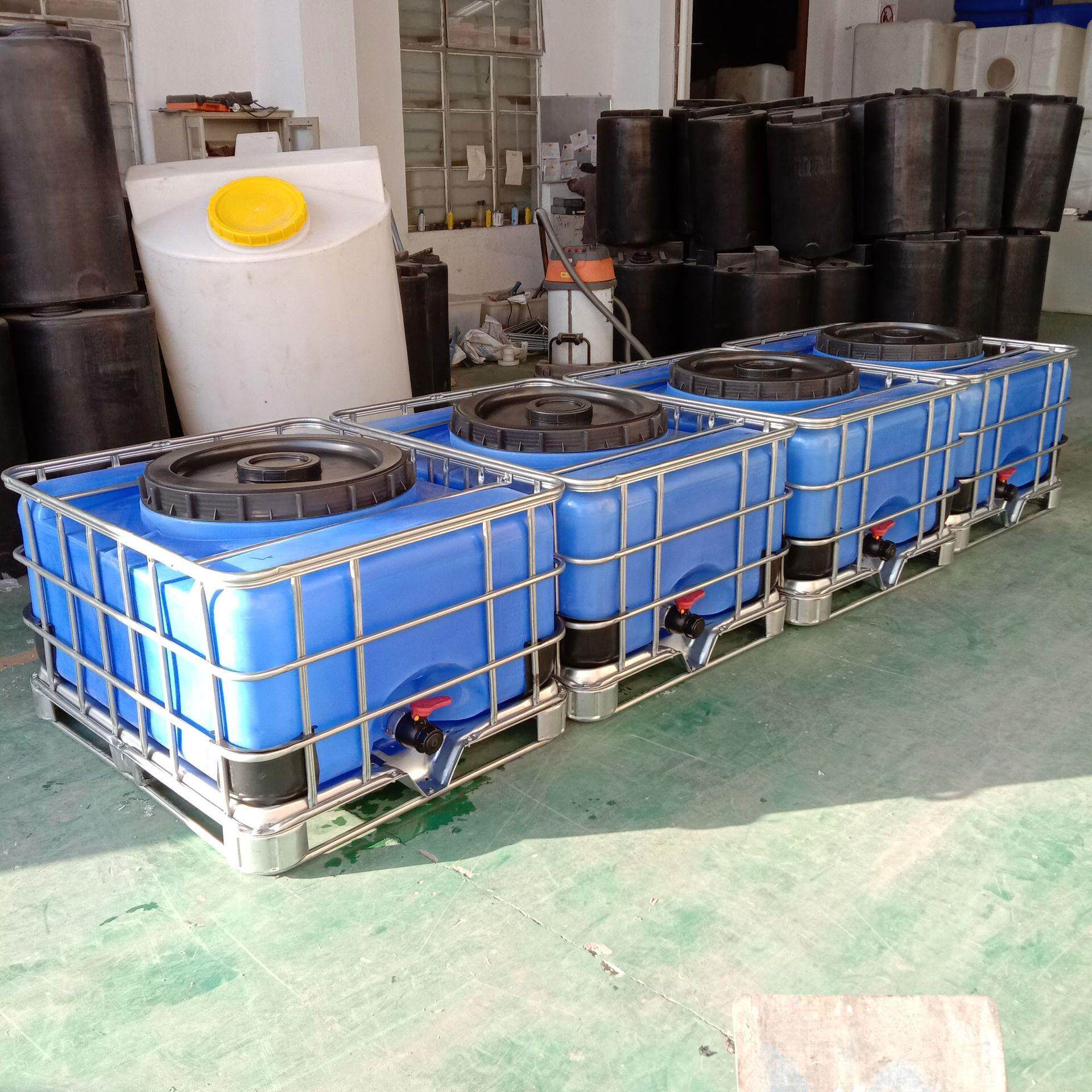 浙江大口径吨桶500L加厚pe塑料方桶带框架液体运输桶包装桶带盖