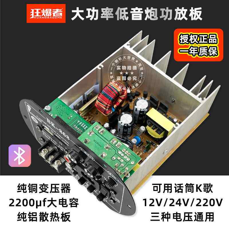 12V220V两用120W大功率蓝牙功放板DIY低音炮水桶音响音箱家用车载