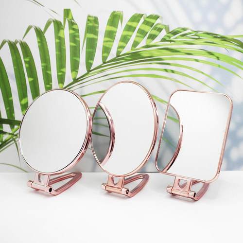 方形圆形化妆镜镀金镀银梳妆台镜 手持台式多用双面镜子厂价直供