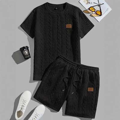 Men summer casual set featuring crew neck sleeve shorts