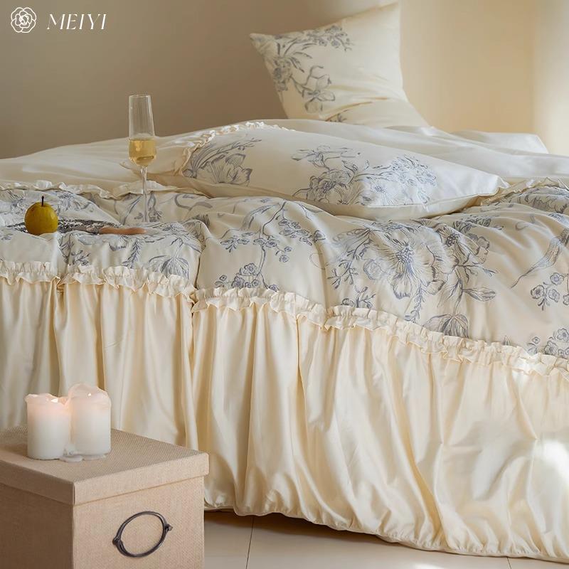 INV法式绒复古风刺绣100S全棉长棉四件套纯棉用床被套床笠床上单