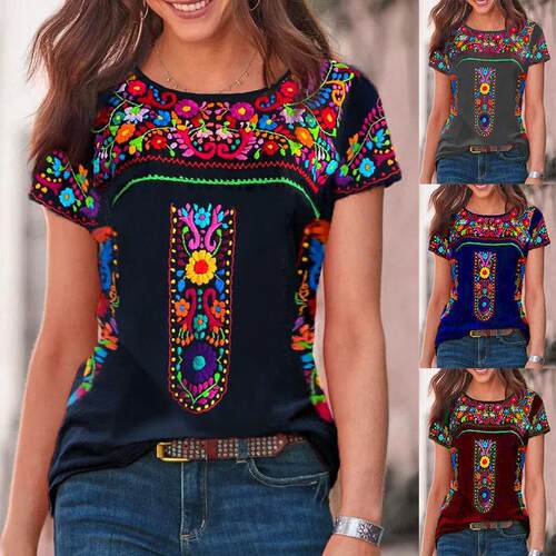 Printed T-shirt women's style short sleeved top