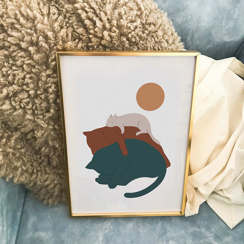 日式富士山浮世绘猫咪客厅装饰画民宿餐厅咖啡料理店壁画卧室挂画图片