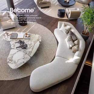 不规则弧形转角布艺沙发北欧异型极简风格 多人位别墅客厅北欧沙发