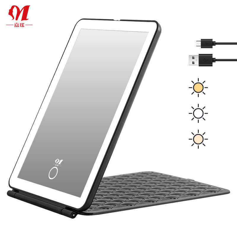 化妆镜轻薄便携款台式可折叠镜子充电镜子灯带桌面镜梳妆led