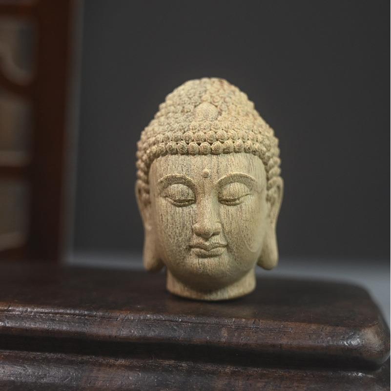 金丝楠木佛头摆件新中式慈悲佛头禅意摆件茶室文艺装饰品佛头
