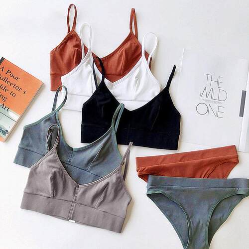 Cotton low backless collar without steel ring bra set,