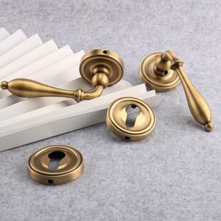 GIULIA复古古铜法式 静音门锁黄铜磁吸卧室房门锁银色双门把手