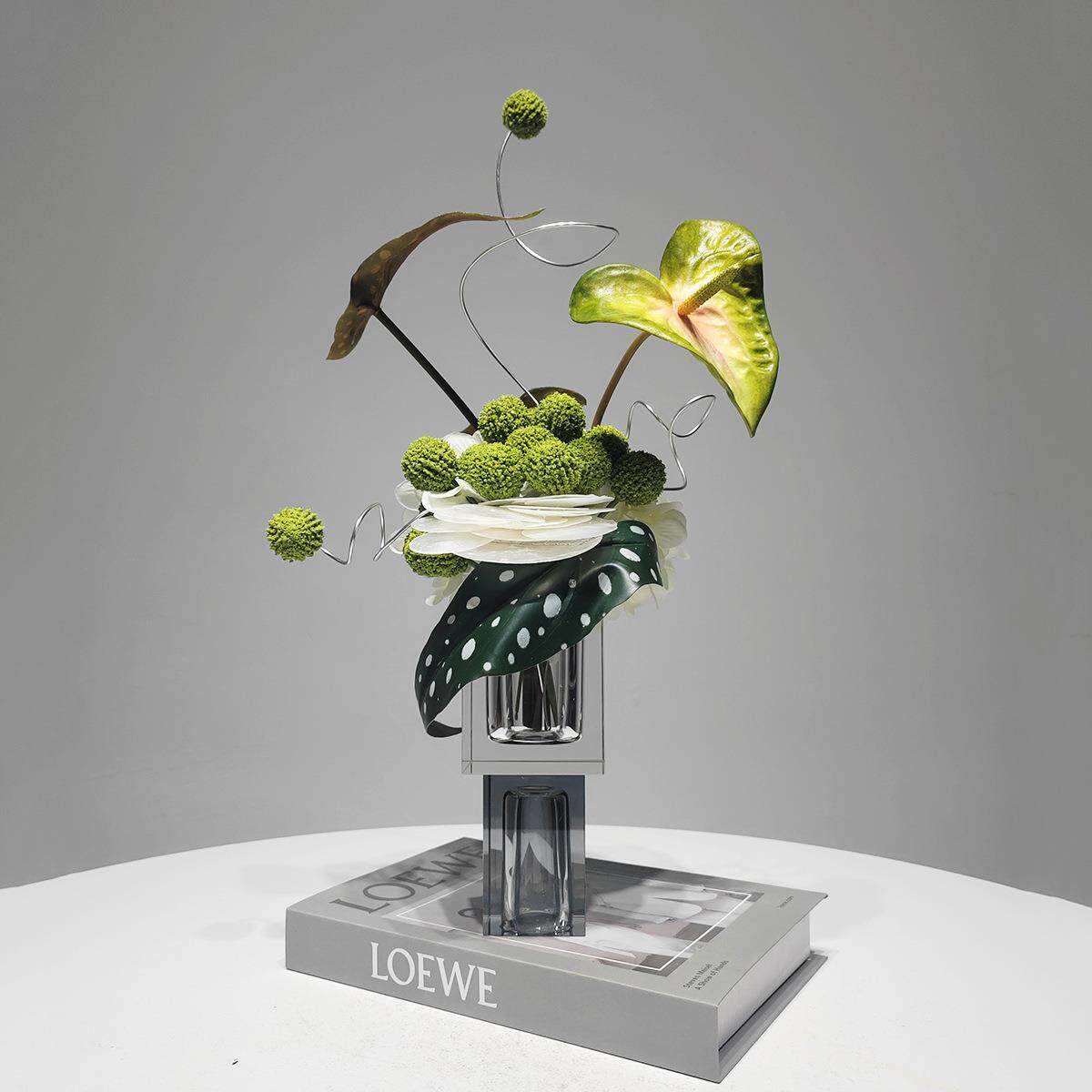 现代轻奢水晶花瓶仿真花艺摆件家居客厅餐桌茶几假花绿植摆设软装