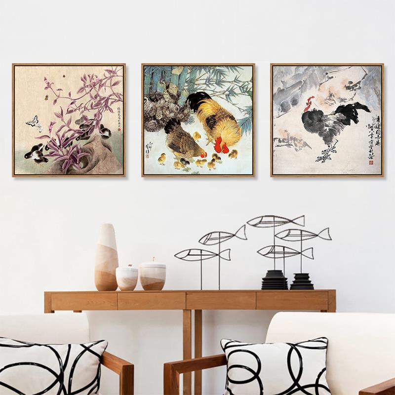 大公鸡装饰画新中式餐厅雄鸡挂画客厅背景墙壁画水墨画书房玄关画图片
