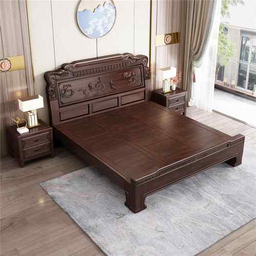 仿古实木1081#床1m双人床中式雕花床家室用卧婚8床加厚榫卯结.构