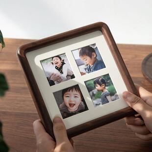 时几初四九宫格胡桃木相框摆台定制洗照片实木正方形儿童情侣相簿