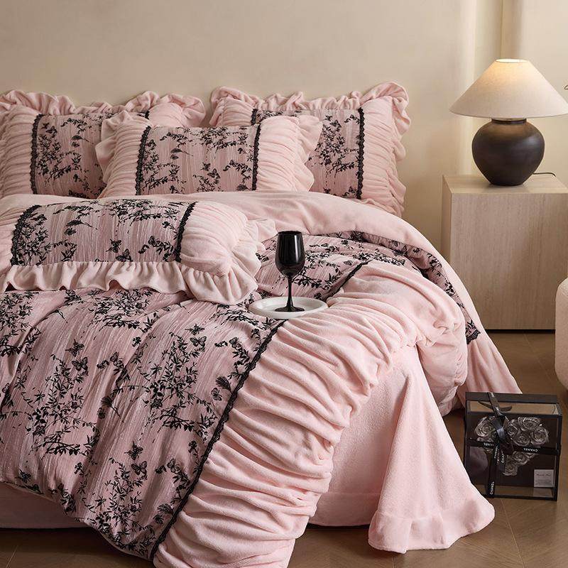 法式高级秋冬高克重法式复古金丝绒牛奶绒床单床裙保暖四件套,床上用品,床品套件/四件套/多件套,淘宝优惠券,粉丝福利购,淘宝优惠卷