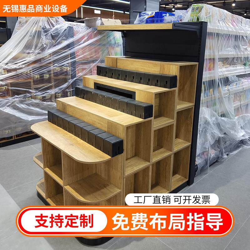 超市货架陈列木盒木箱端头情景堆美陈展示道具摩登架端架延伸堆头图片