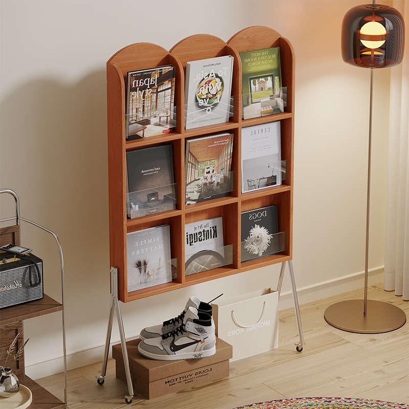 复古实木杂志架小户型客厅阳台阅读展示架法式简约报刊收纳架书架