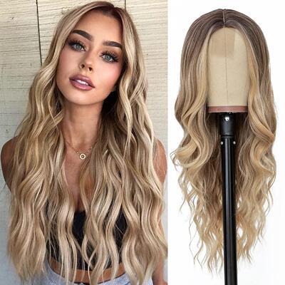 欧美小蕾丝假发 Ombre Blonde自然中分大波浪长卷发头套Lace wigs