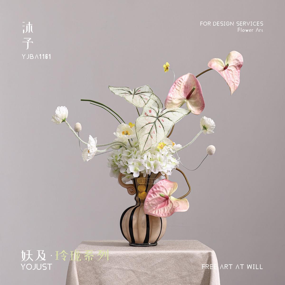 妖及 现代仿真花艺软装【沐予】样板间儿童房茶几卫生间桌花摆件