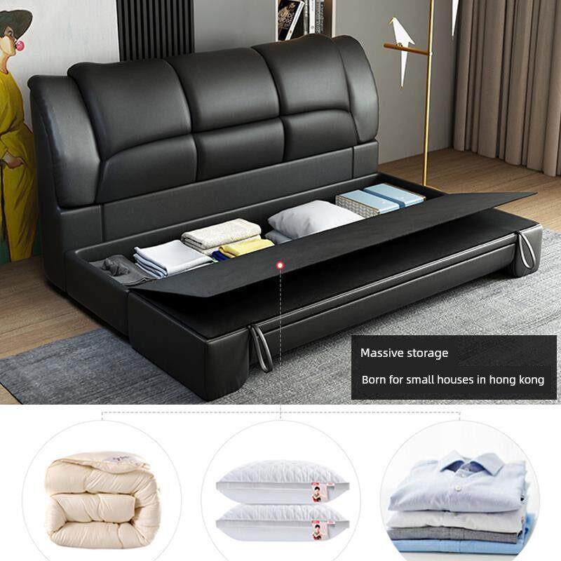 【香港包邮】小户型沙发床家用两用折叠储物客厅多功能真皮梳化床