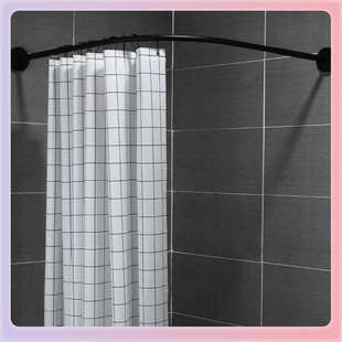 TUF4浴帘杆弧形免打孔卫生间干湿套装 转角浴室防水布U形L型伸缩浴