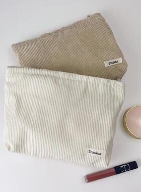 Corduroy Women Cosmetic Bag Cotton Cloth Makeup Pouch Hand T