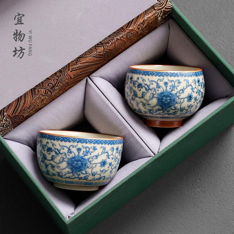 汝窑青花瓷茶杯主人杯陶瓷茶具单杯高档茶盏男女士专用品茗杯喝茶