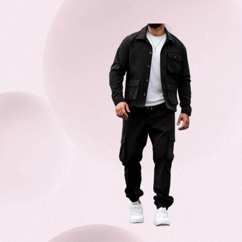 Men Color Pocket Button Front Shirt Pants Two Set Casual