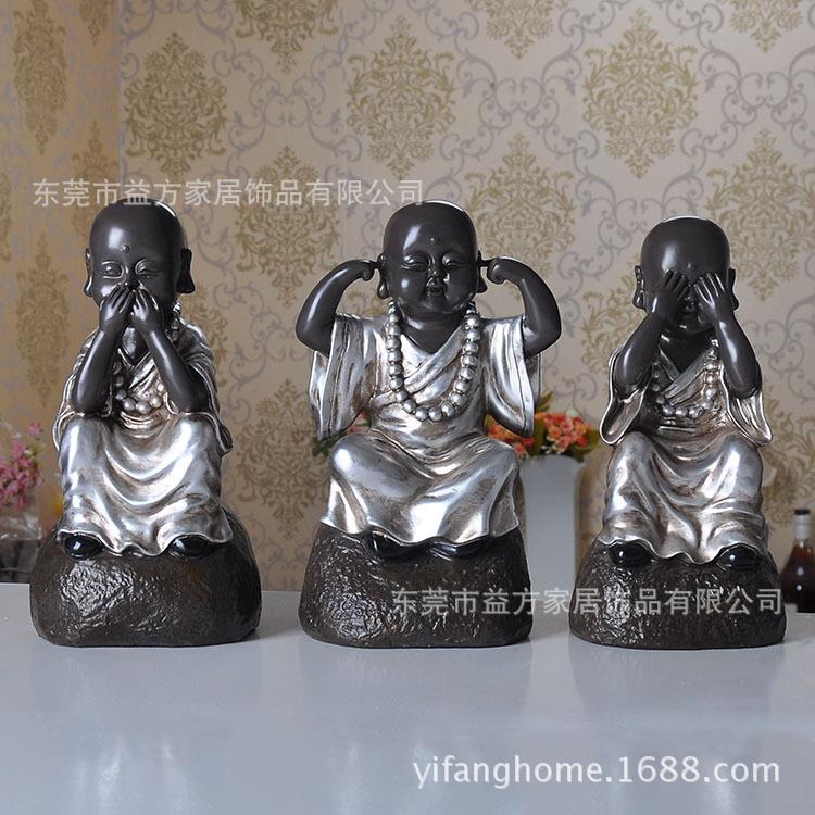 益方不看不听不说三不和尚摆件 树脂工艺品 客厅摆饰 家居装饰品