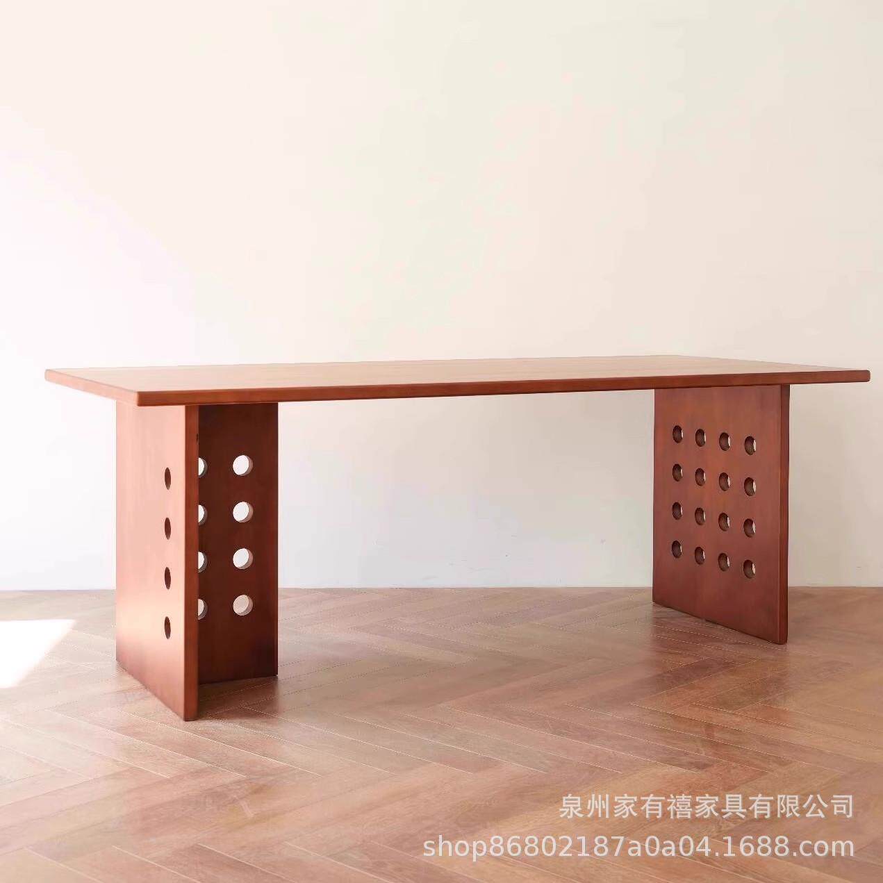 日式简约实木餐桌设计款工作室办公桌长条洞洞桌轻奢写字台长桌子