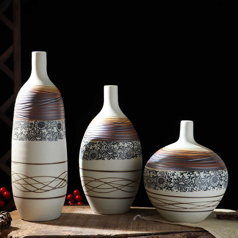 景德镇新中式花瓶摆件陶瓷花瓶复古陶罐客厅插花电视柜桌面装饰品