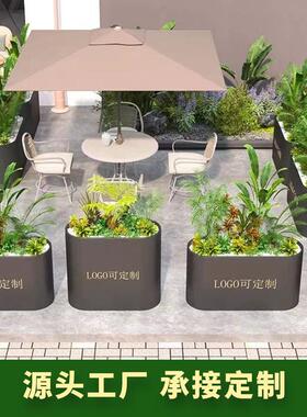 铁艺镀锌板户外长方形花槽庭院花坛商业街售楼部隔断护栏组合花箱