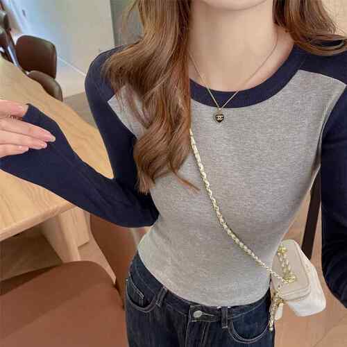 Small round neck long sleeved T-shirt for women, tight