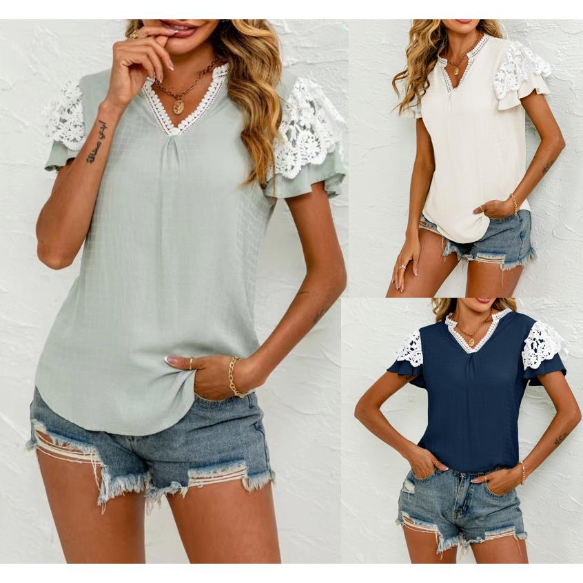 Womens Swallowtail T-shirt V-neck Top Short Sleeve Shirt