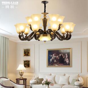楼别墅灯具 复式 美式 吊灯全铜客厅餐厅卧室灯简约现代大气家用欧式
