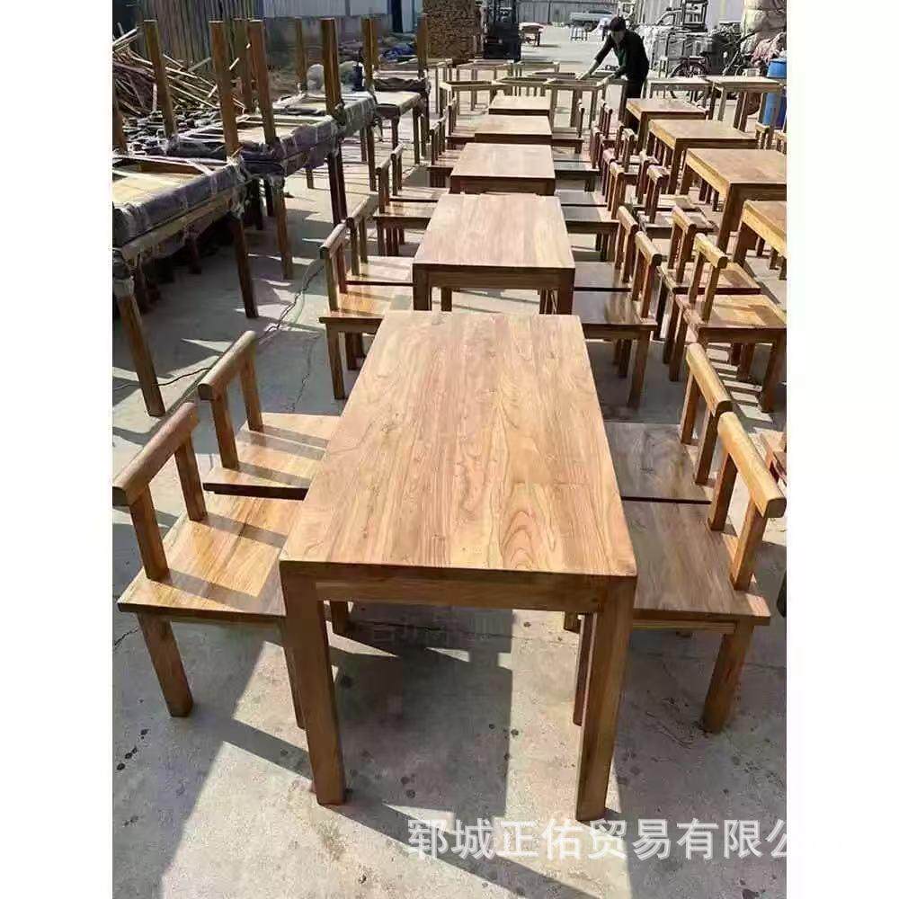 榆木餐桌复古面馆餐桌椅组合实木咖啡厅简约矮桌快餐小吃店实木桌
