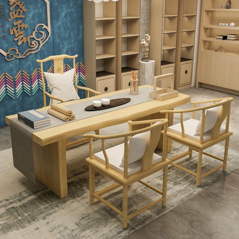 新中式公台司大厅板实茶桌家用不规则木大茶办公洽谈泡茶UGD桌椅