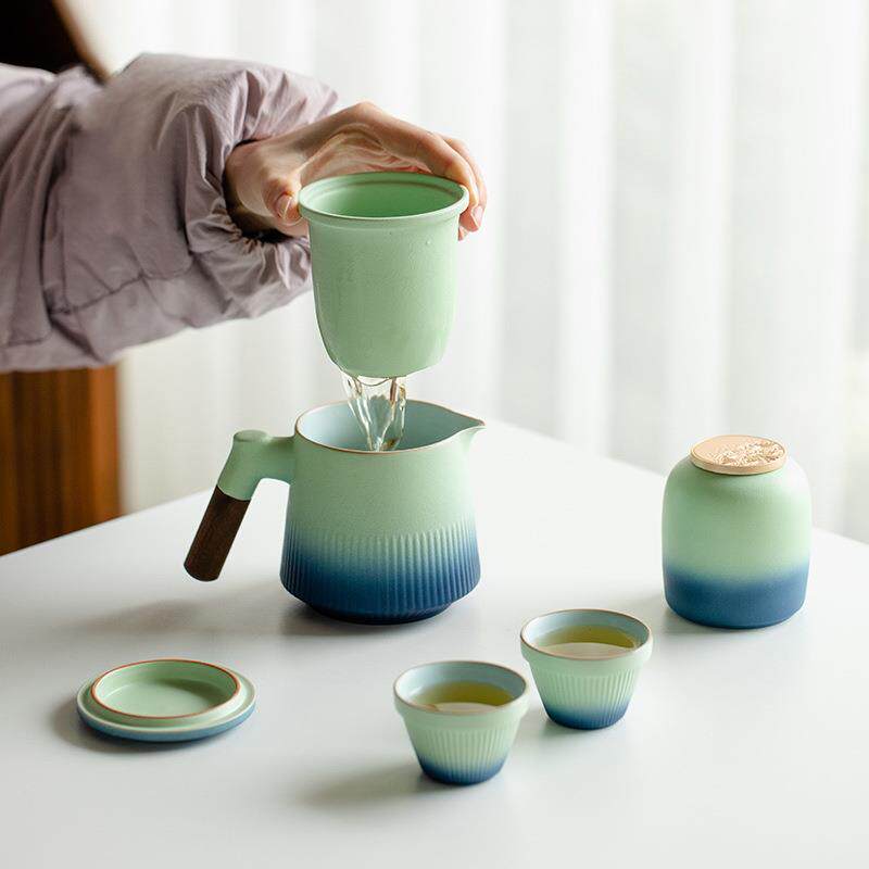 窑青粗陶一壶四杯快客杯家用旅行茶具茶道茶壶茶杯套装泡茶神器
