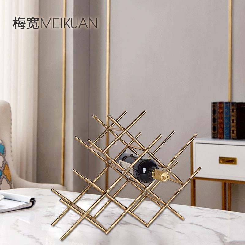 北欧简约红酒架铁艺金属时尚精美井字形摆件电镀拉丝防锈防潮摆件
