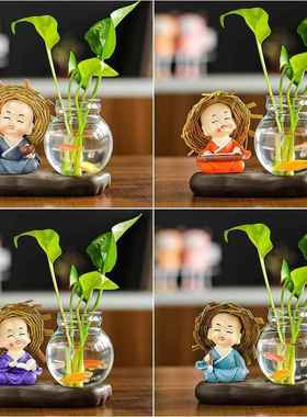 黄金葛水培花盆器皿花瓶透明玻璃插花创意水培植物花器客厅装饰摆