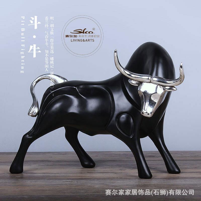 天然树脂现代化风格'电镀KD头牛办公摆件家居饰品简约时尚百搭款