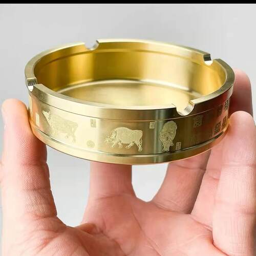 黄铜烟灰缸家用家居办公室摆件五牛送福烟灰缸中式全铜摆件