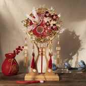 奢禾华中式 古风秀团A133扇重工新娘dy材料包i结扇双婚面手工喜扇