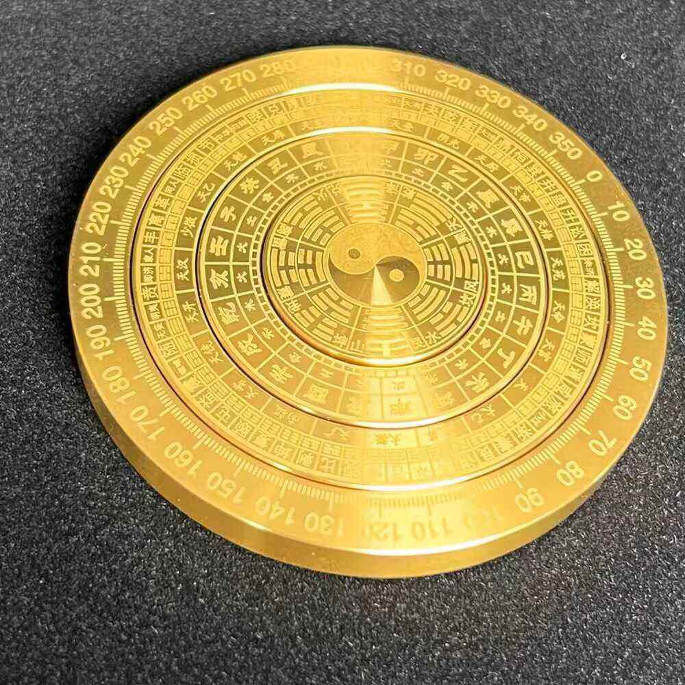 多圈旋转实心黄铜风水罗盘摆件太极周易八卦手把件迷你解压古转盘