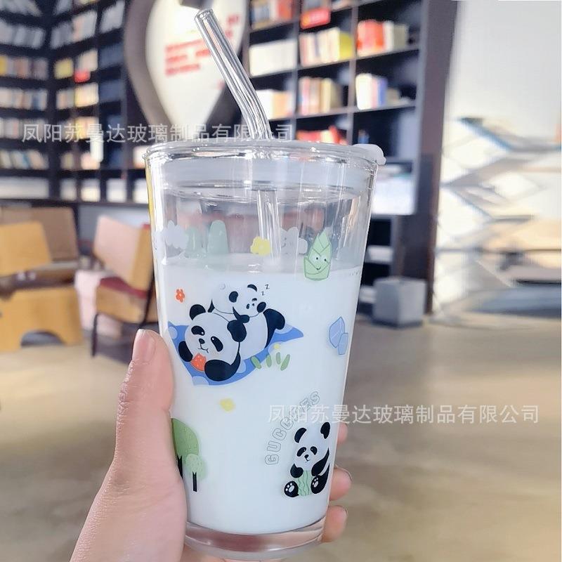 吸管玻璃杯奶茶杯子家用刻度茶杯果汁咖啡杯高颜值水杯女2024新款